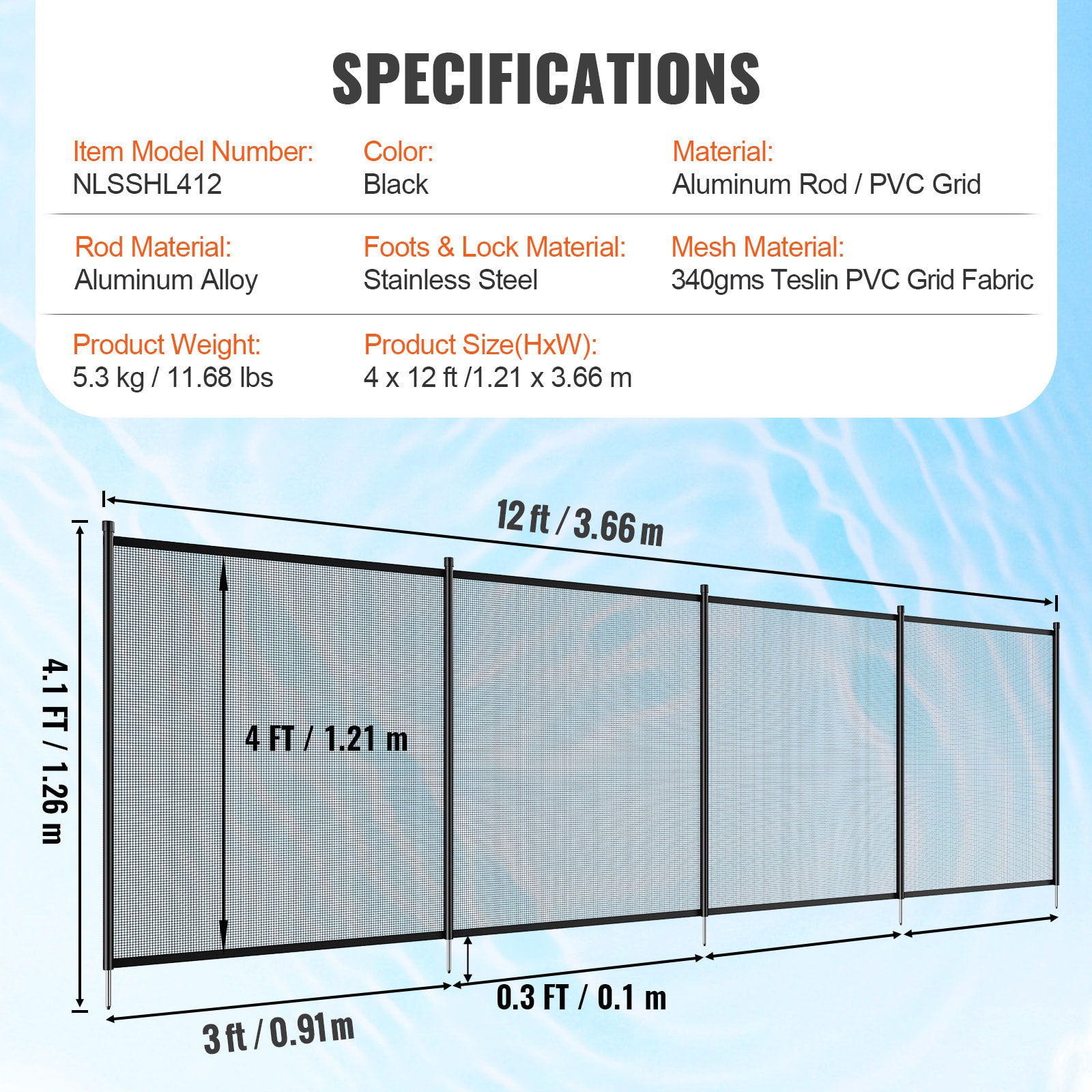 Pool Fence, 4 X 12 FT Pool Fences For Inground Pools, Removable Child Safety Pool Fencing, Easy DIY Installation Swimming Pool Fence, 340gms Teslin PVC Pool Fence Mesh Protects Kids And Pets_maomaolike.com